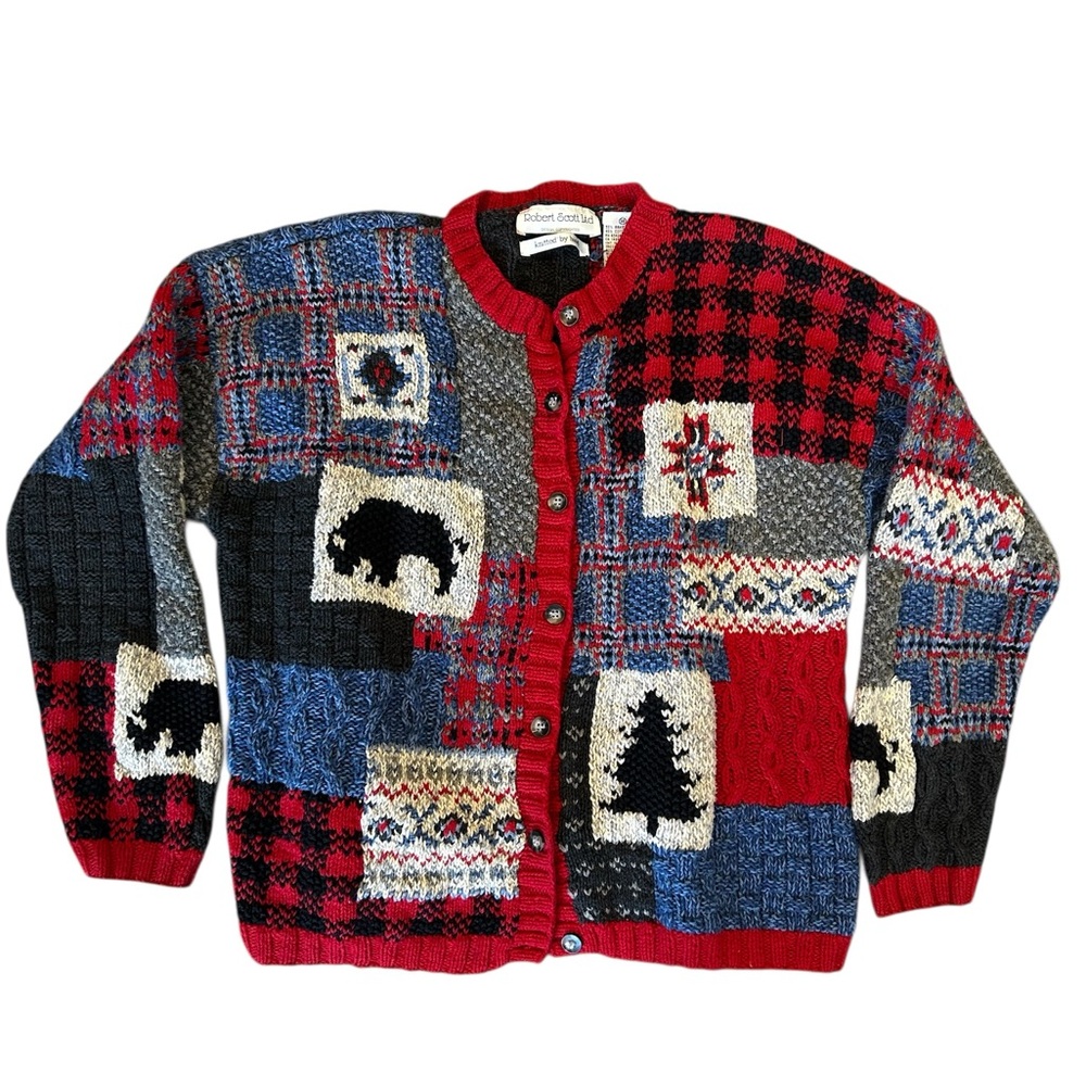 Women’s Vintage Buffalo Check Patchwork Grandpa Cardigan Size M